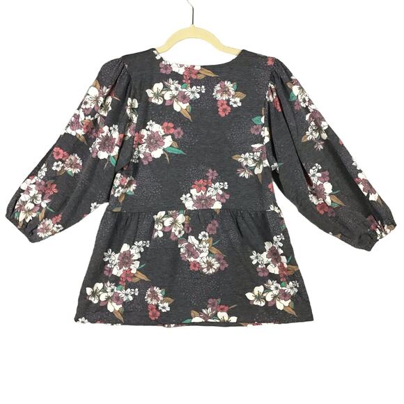Bobeau Women’s Gray Pink Floral Babydoll Top 3/4 Sleeve Pullover Size XS NWOT - Picture 2 of 16